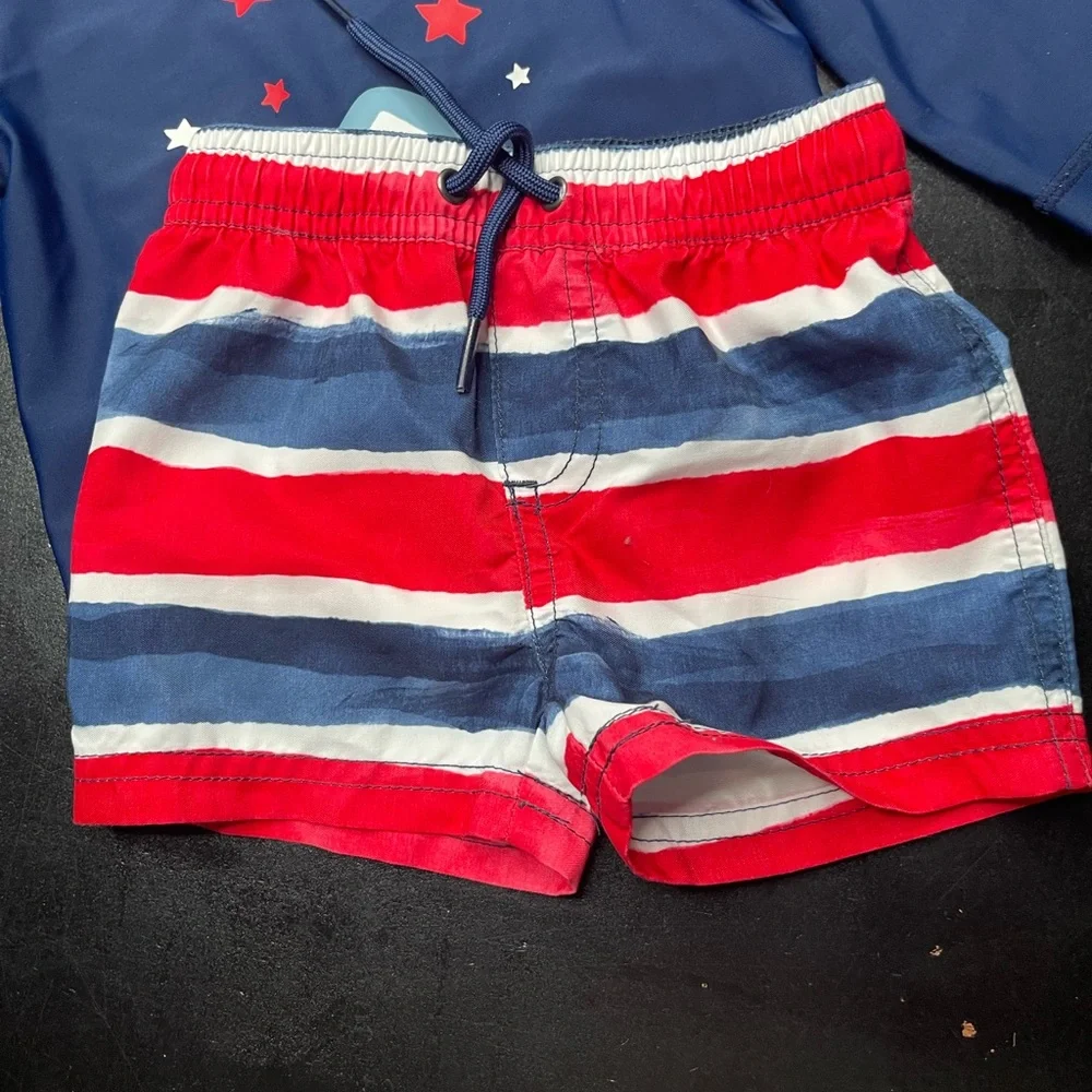 Carters Baby Boys Size 6 Months 2-Piece Rash Guard and Swim Trunk Set